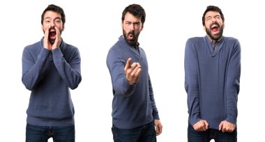 Sakal bağırarak ile esmer yakışıklı kümesi