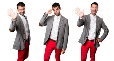 Yakışıklı adam selamlayan kümesi