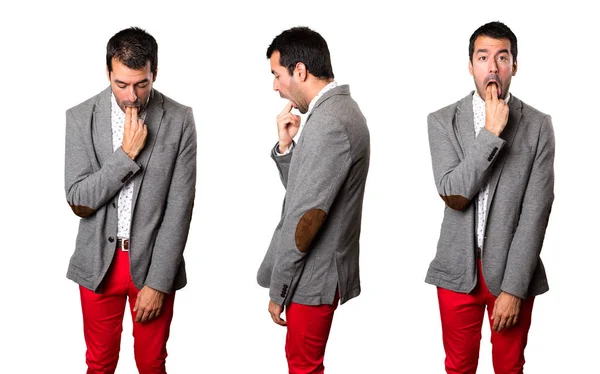 Conjunto Homem Bonito Fazendo Gesto Vômito — Fotografia de Stock