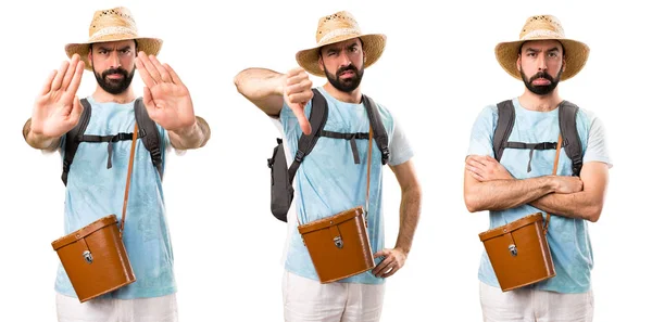 Set Funny Tourist Making Bad Signal — Stock Photo, Image