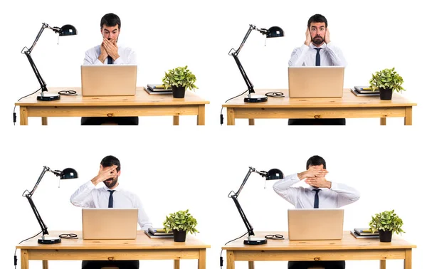 Businessman His Office Covering His Face — Stock Photo, Image