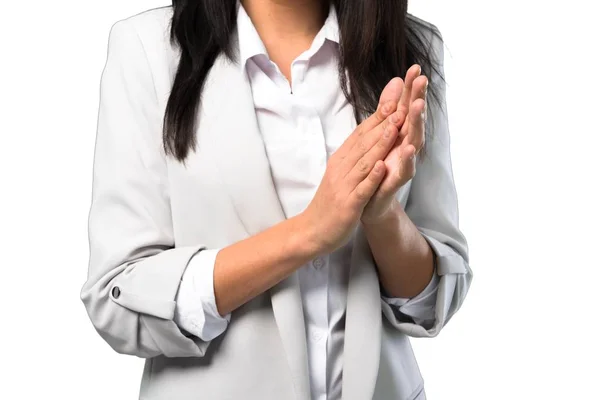 Pretty Woman Applauding White Background — Stock Photo, Image