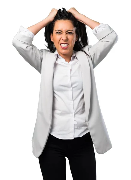 Frustrated Pretty Woman White Background — Stock Photo, Image