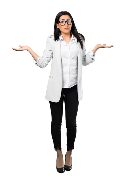 Pretty Woman Making Unimportant Gesture White Background — Stock Photo, Image