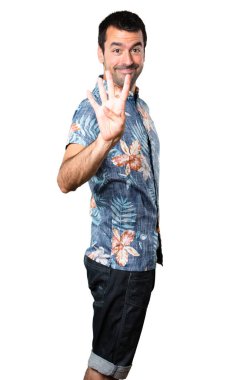 Yakışıklı çiçek gömlek izole beyaz arka plan üzerine dört sayma ile