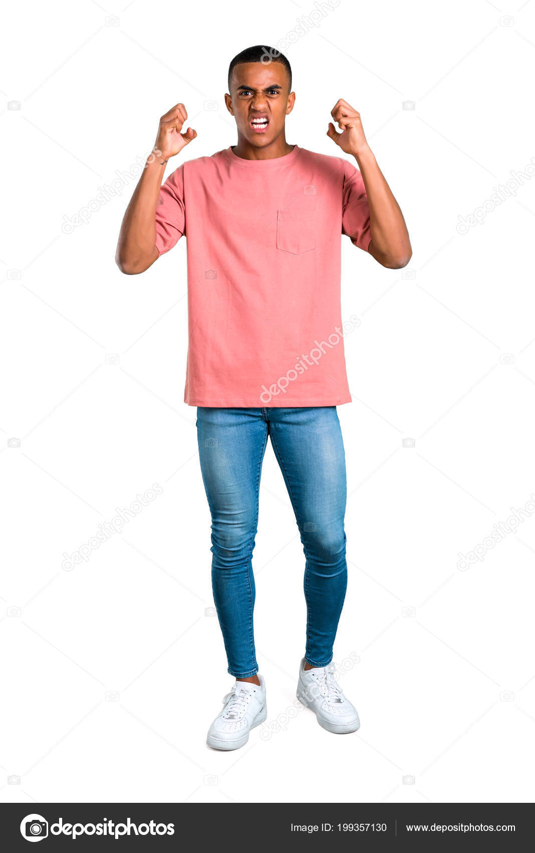 Standing Young African American Man Annoyed Angry Furious Gesture  Frustrated Stock Photo by ©luismolinero 199357130