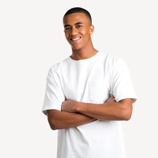 Young African American Man Keeping Arms Crossed Frontal Position Confident — Stock Photo, Image