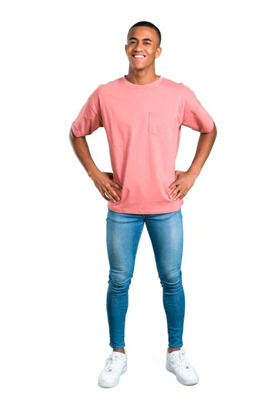 Genç Afro Amerikan Adam Kollarını Kalça Izole Beyaz Arka Plan — Stok fotoğraf