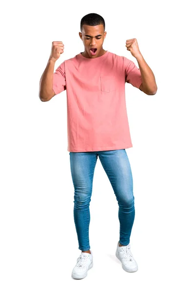 Standing Young African American Man Celebrating Victory Happy Having Won — Stock Photo, Image