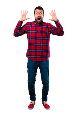 Yakışıklı adam sürpriz ve şok yüz ifadesi