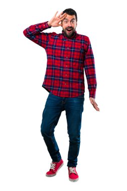 Yakışıklı adam sürpriz ve şok yüz ifadesi