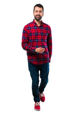 Yürüyen yakışıklı adam. Hareket jest.