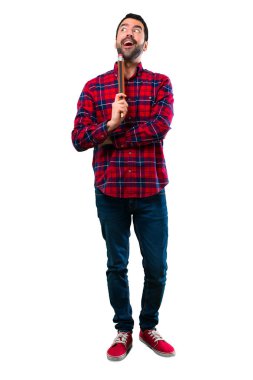 Yakışıklı adam büyük bir kalem tutan