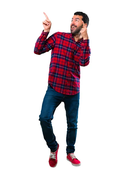 Handsome Man Pointing Index Finger Great Idea — Stock Photo, Image