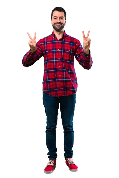 Handsome Man Giving Thumbs Gesture Smiling — Stock Photo, Image