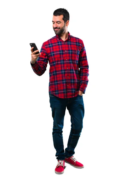 Knappe Man Met Mobiele Telefoon — Stockfoto