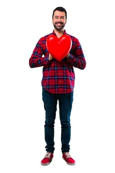 Hombre Guapo Sosteniendo Gran Corazón Icono Juguete —  Fotos de Stock