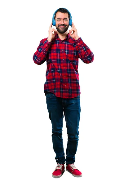 Hombre Guapo Escuchando Música Con Auriculares — Foto de Stock