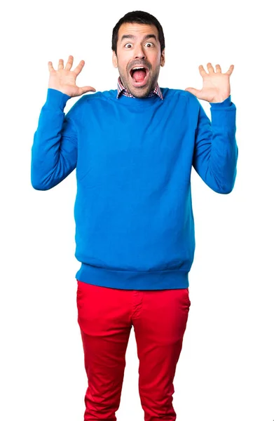 Guapo Joven Haciendo Gesto Sorpresa Sobre Fondo Blanco — Foto de Stock