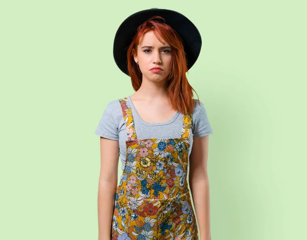 Sad Cool Redhead Girl Hat — Stock Photo, Image