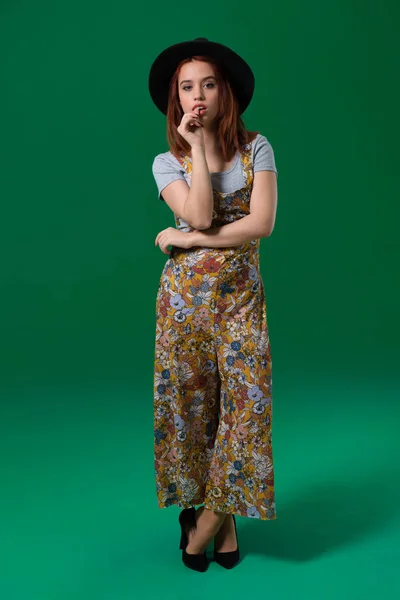 Young Redhead Girl Posing Studio — Stock Photo, Image