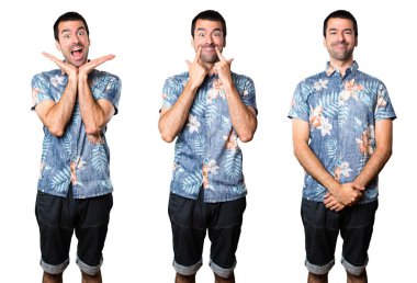 Çiçek forması ile mutlu yakışıklı adam kümesi