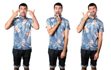 Yakışıklı adam intihar jest yapma çiçek forması ile ayarla