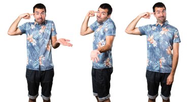 Yakışıklı adam deli jest yapma çiçek forması ile ayarla