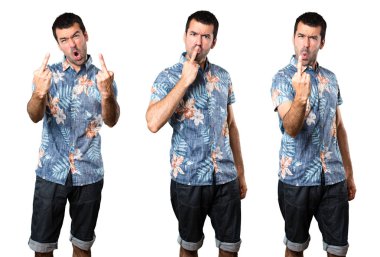 Yakışıklı adam boynuz jest yapma çiçek forması ile ayarla