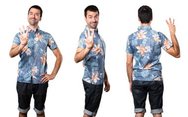 Yakışıklı adam üç sayım çiçek forması ile kümesi