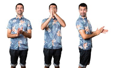 Çiçek gömlek alkış ile yakışıklı adam kümesi