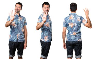 Yakışıklı adam dört sayma çiçek forması ile kümesi