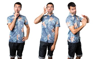 Yakışıklı adam sessizlik jest yapma çiçek forması ile ayarla