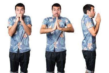 Yakışıklı adam yalvaran çiçek forması ile kümesi