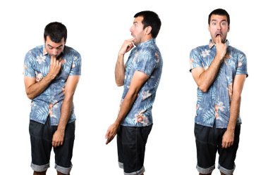 Kusma jest yapma çiçek forması ile yakışıklı adam kümesi