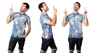 Yakışıklı adam yukarıyı çiçek forması ile kümesi