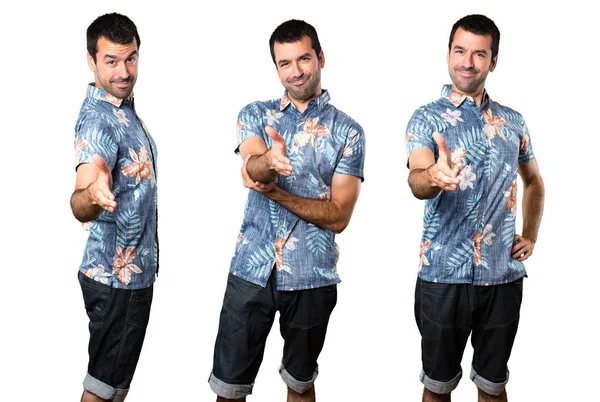Set Van Knappe Man Met Bloem Shirt Maken Een Deal — Stockfoto