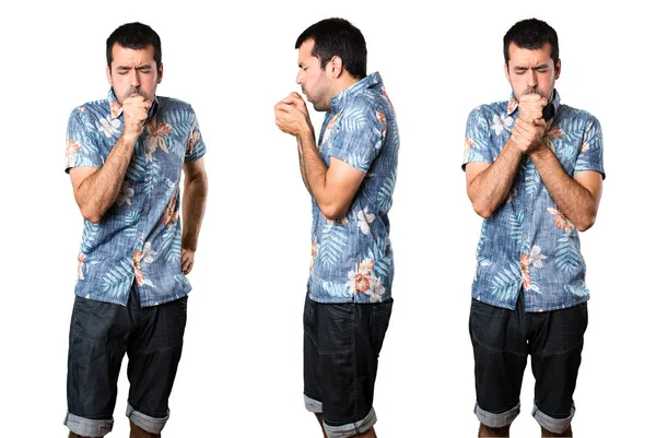 Yakışıklı adam çok öksürük çiçek forması ile ayarla