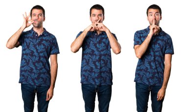 Esmer adam sessizlik jest yapma kümesi