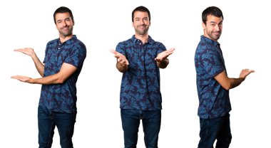 Esmer adam bir şey sunmak kümesi