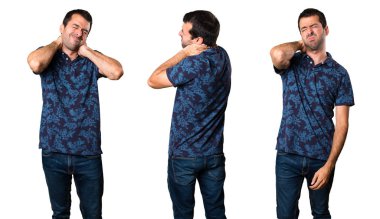 Boyun ağrısı olan esmer adam kümesi