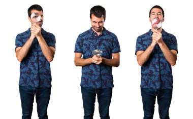 Esmer adam büyüteç ile kümesi