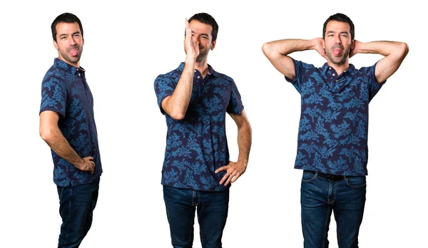 Set Brunette Man Making Joke — Stock Photo, Image