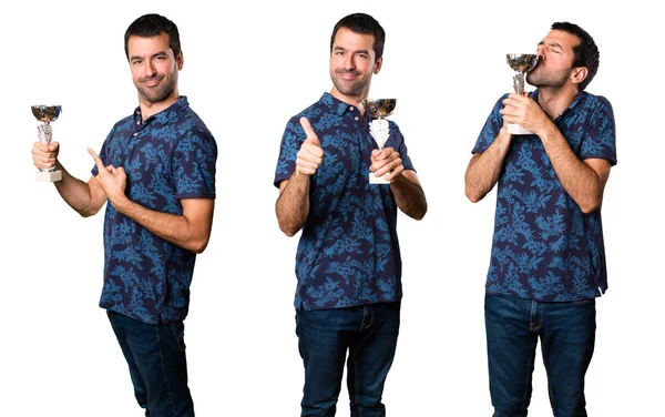 Esmer adam bir kupa tutan kümesi