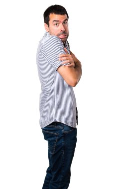 Yakışıklı adam izole beyaz arka plan üzerinde dondurma