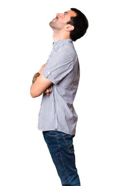 Yakışıklı adam izole beyaz arka plan üzerinde seyir