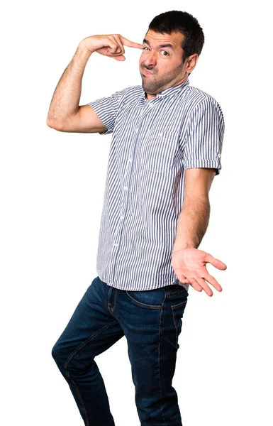 Yakışıklı adam deli hareket izole beyaz arka plan üzerinde yapma