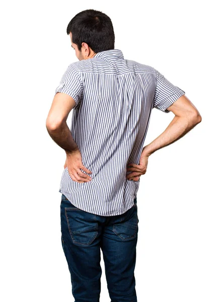 Schöner Mann Mit Rückenschmerzen Auf Isoliertem Weißem Hintergrund — Stockfoto