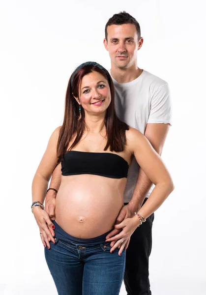 Έγκυος Τον Άντρα Της — Φωτογραφία Αρχείου