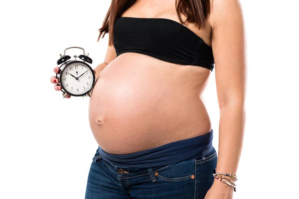 Femme Enceinte Tenant Horloge Vintage — Photo